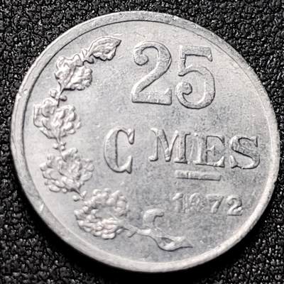 泉币菌-第153场-平安夜专场 - 卢森堡 1972年 25分 铝制硬币 19mm 王冠雄狮 纪念币铜钱