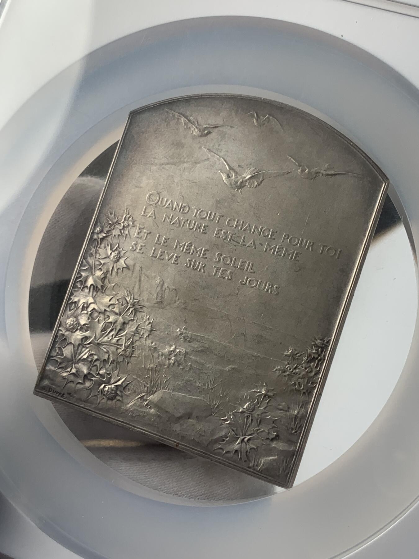 掌中浮雕-藏着的欧洲第047场 NGC MS63 : 1900年法国“致敬太阳”纪念银章，64 X50mm, 雕刻家：1896年罗马大奖赛大奖获得者Georges Dupre (1869-1909)此章是作者游学罗马期间完成，赢得1899年法兰西艺术家协会沙三等奖, Nicolas Maier法国优秀雕刻家作品书#188号