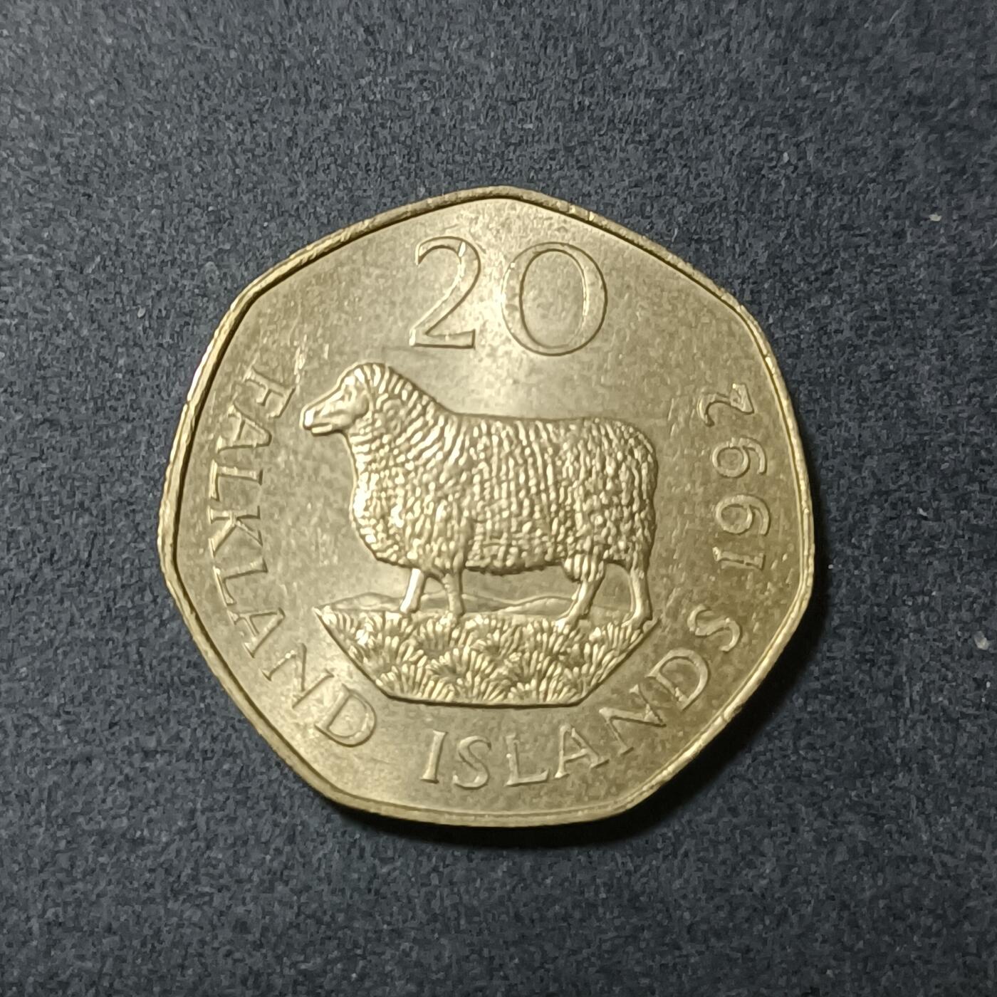 【游宝包邮场】蛇年第102期 英系国家硬币 福克兰群岛-20便士 1992年