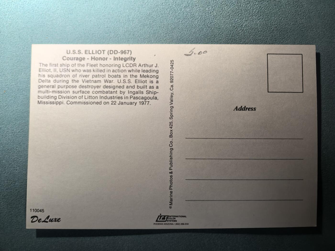 盛世勋华——号角文化勋章邮票专场拍卖第295期 美国冷战时期军舰专题明信片 埃里奥特号驱逐舰