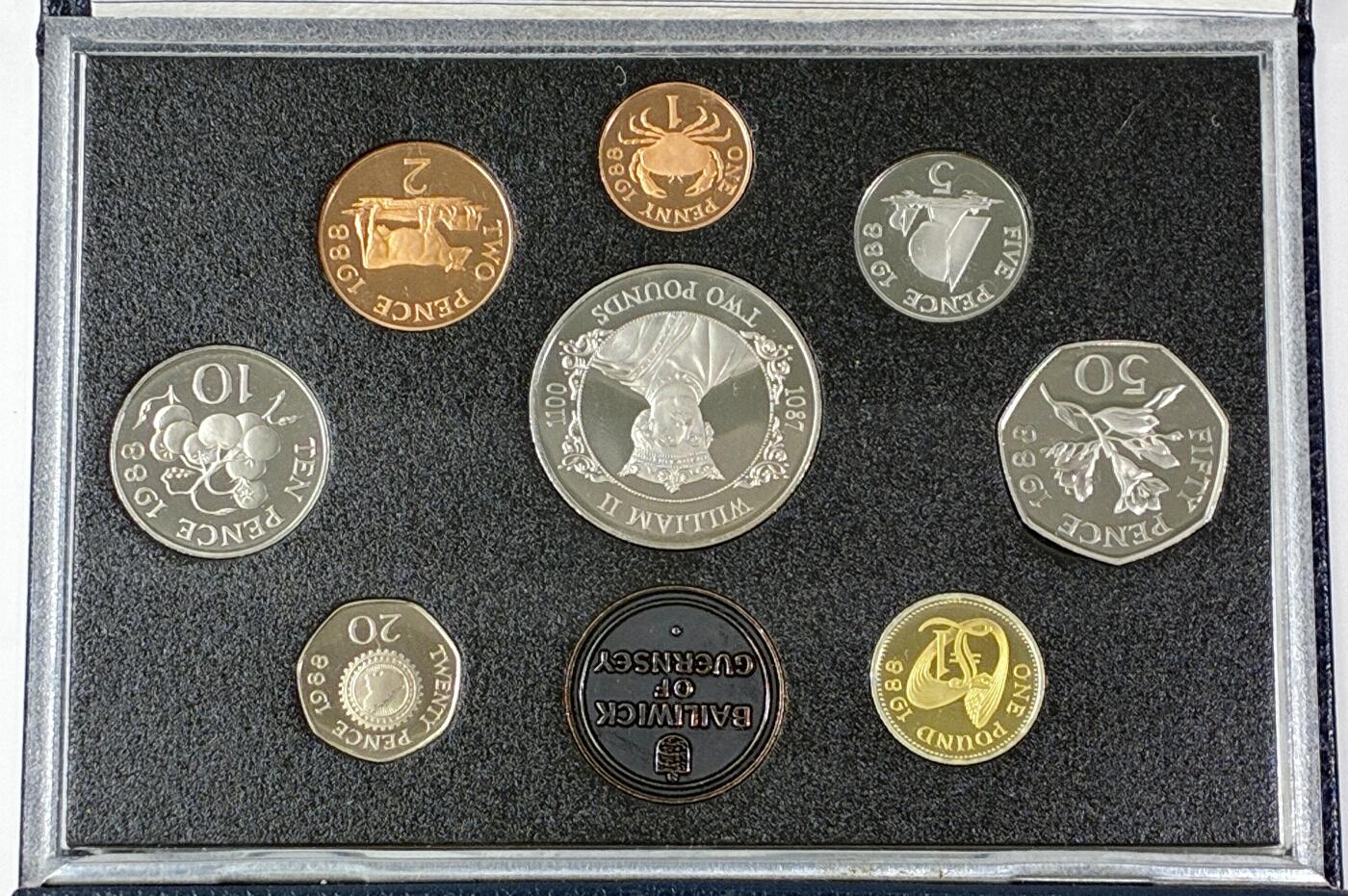 【雨安】【直播拍卖】【世界币章121期-裸币】2025-12-26 周五 19:30 保真 [现代套币] Guernsey 根西 套币 精制套币 1988年