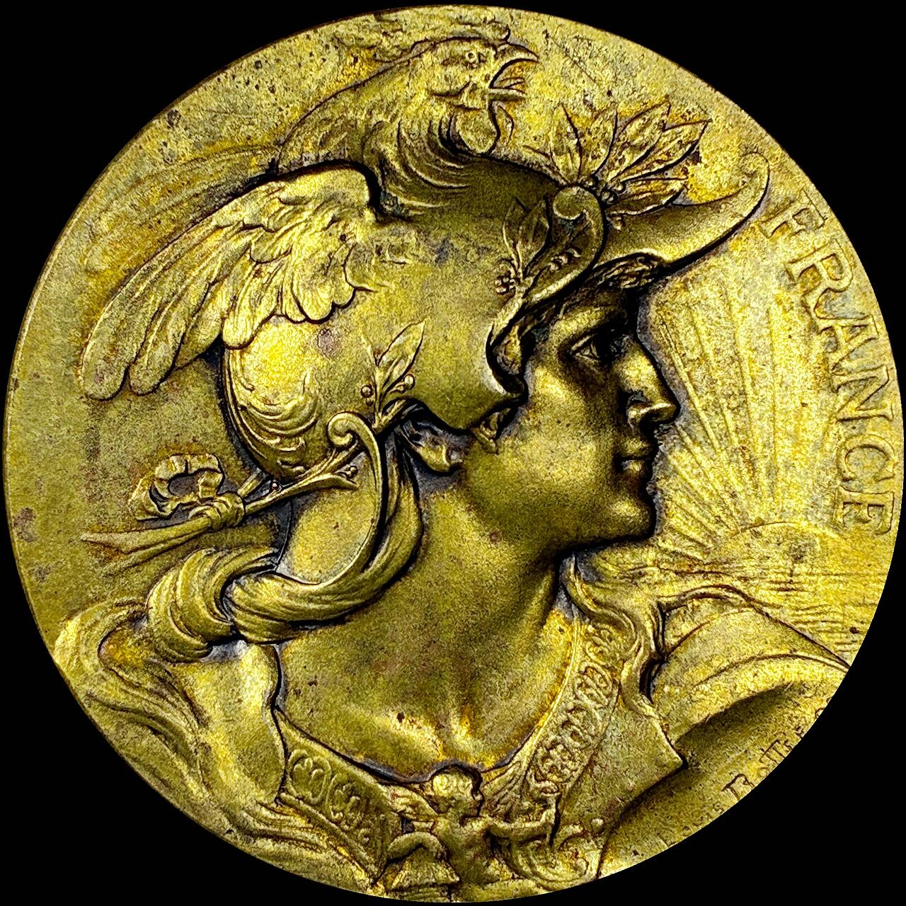 【雨安】【直播拍卖】【世界币章121期-裸币】2025-12-26 周五 19:30 保真 [章] France 章 法国 20世纪初 戎装玛丽安娜铜章 设计师L.Bottée, 背面为Rivet设计的天使桂枝造型 40mm, 36.7克