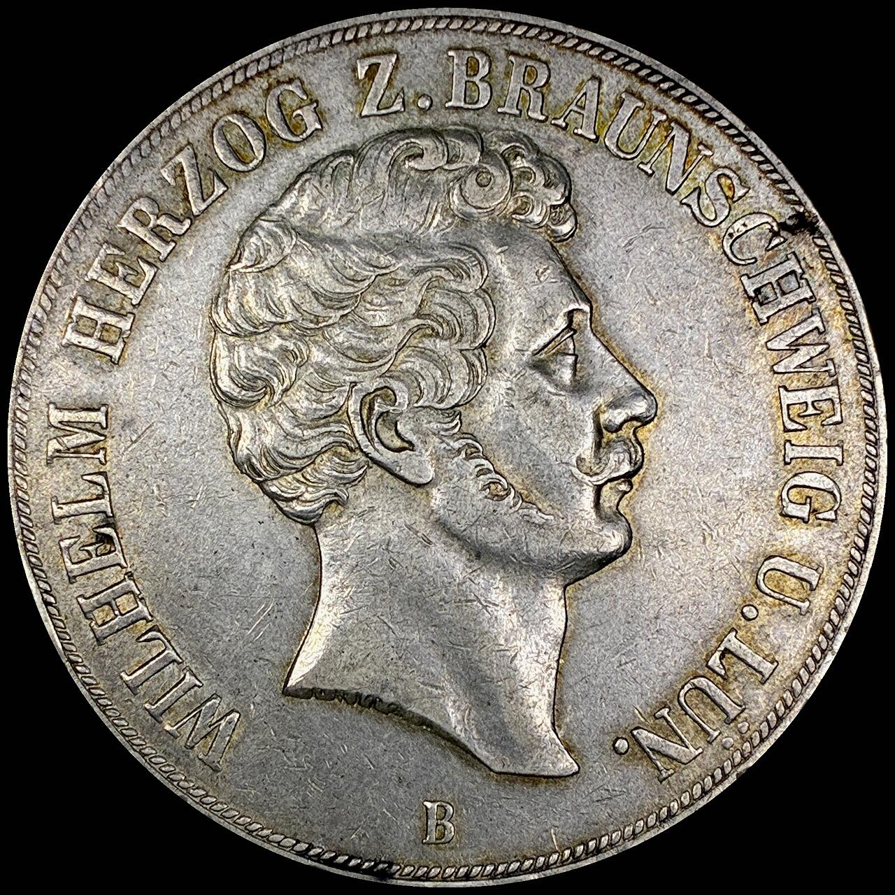 【雨安】【直播拍卖】【世界币章121期-裸币】2025-12-26 周五 19:30 保真 [裸币德国] Germany 德国 德意志 2泰勒 Braunschweig不伦瑞克 Thun.119 KM#1140 (1850-1855) 大纹章 1854年 背面有铸缺