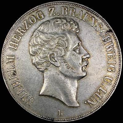 【雨安】【直播拍卖】【世界币章121期-裸币】2025-12-26 周五 19:30 保真 - [裸币德国] Germany 德国 德意志 2泰勒 Braunschweig不伦瑞克 Thun.119 KM#1140 (1850-1855) 大纹章 1854年 背面有铸缺