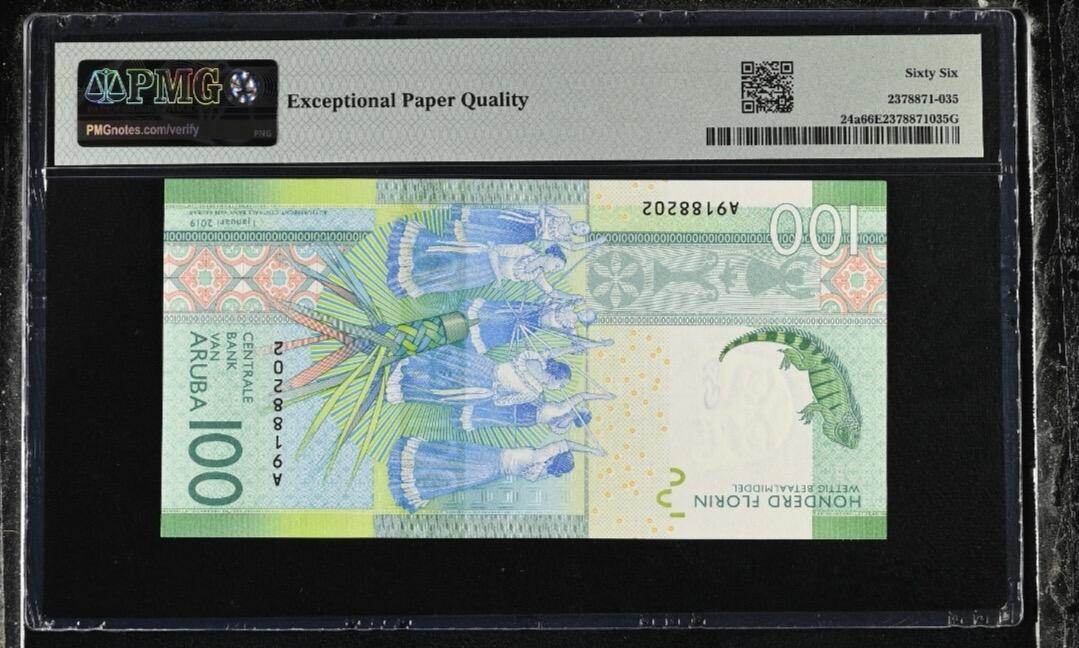 【礼羽收藏】🌏世界钱币拍卖第117期 【A9188202】2019年阿鲁巴100面值纸币无47号码PMG66