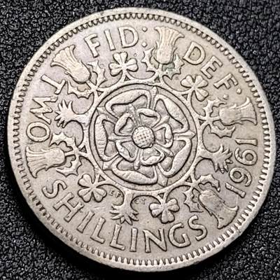 泉币菌-第153场-平安夜专场 - 英国2先令佛罗林硬币 伊丽莎白二世女王1961年 28mm