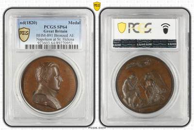 掌中浮雕-藏着的欧洲第047场 - PCGS SP64 : 拿破仑流放圣赫勒拿岛纪念铜章， 41mm，盒子裂纹是PCGS封装瑕疵