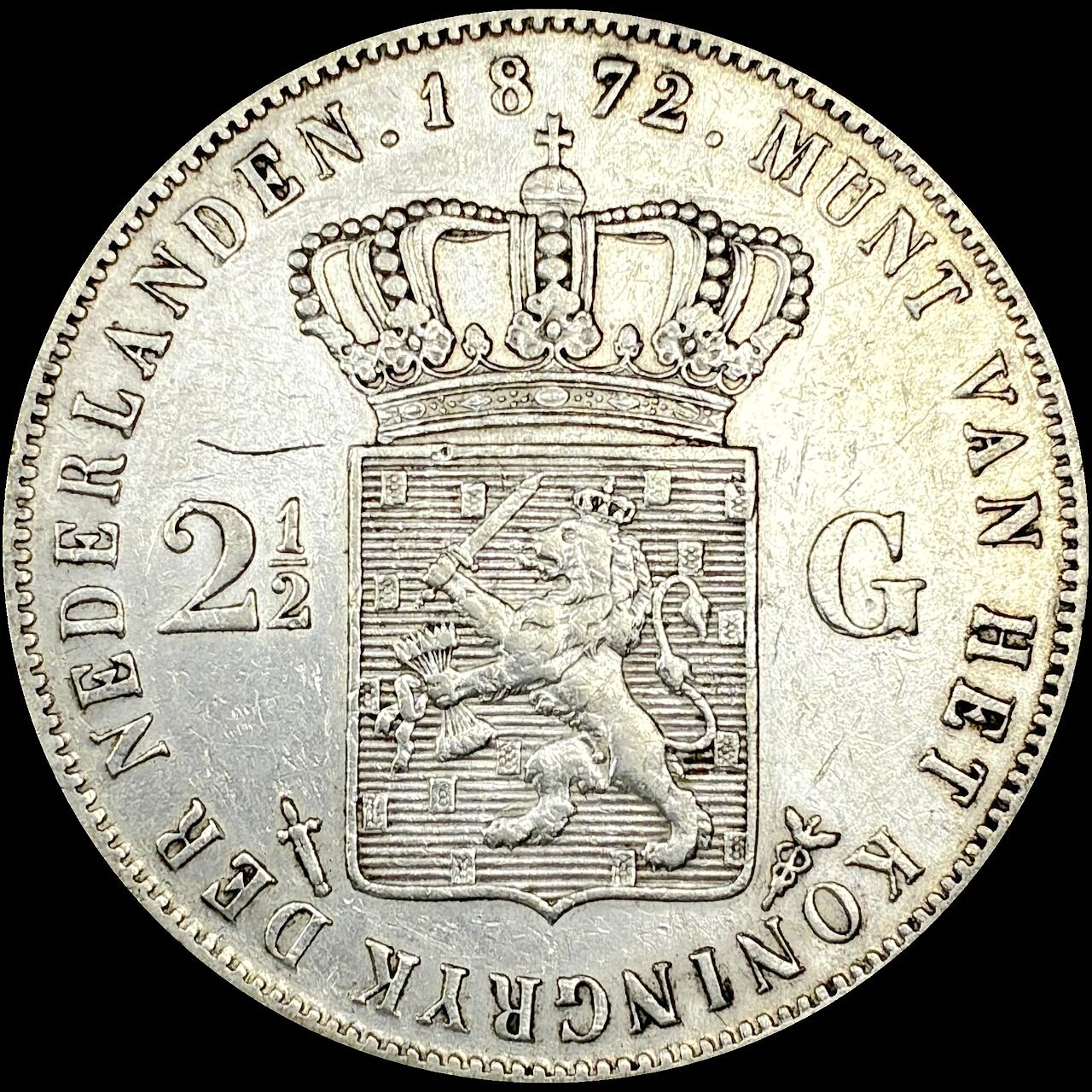 【雨安】【直播拍卖】【世界币章121期-裸币】2025-12-26 周五 19:30 保真 [裸币各国] Netherlands 荷兰 王国 2.5盾 1872年 威廉三世