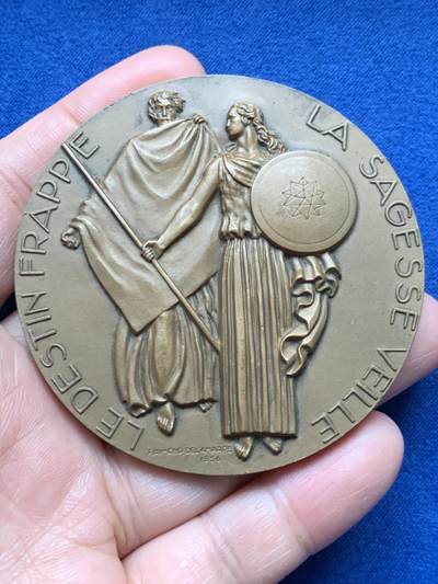 《竞宝斋》第451场 周日，周一，周二  3场连拍 （全场包邮，欢迎送拍） - 1956年法国航空公司保险装饰艺术大规格铜章，作者：Delamarre，直径：67.5mm，重：156.7g