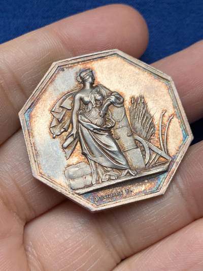 《竞宝斋》第451场 周日，周一，周二  3场连拍 （全场包邮，欢迎送拍） - 法国信心火灾保险公司八角银质代币，21.1g，36.1mm，蜜蜂边铭