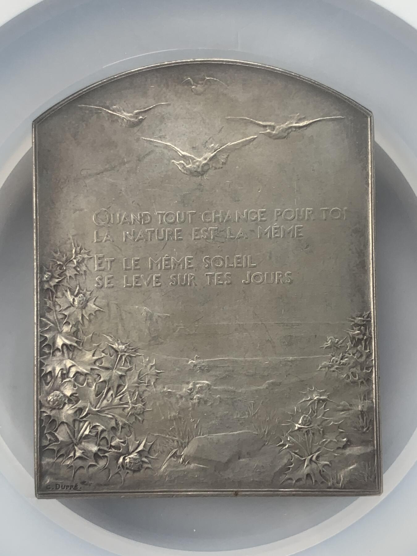 掌中浮雕-藏着的欧洲第047场 NGC MS63 : 1900年法国“致敬太阳”纪念银章，64 X50mm, 雕刻家：1896年罗马大奖赛大奖获得者Georges Dupre (1869-1909)此章是作者游学罗马期间完成，赢得1899年法兰西艺术家协会沙三等奖, Nicolas Maier法国优秀雕刻家作品书#188号