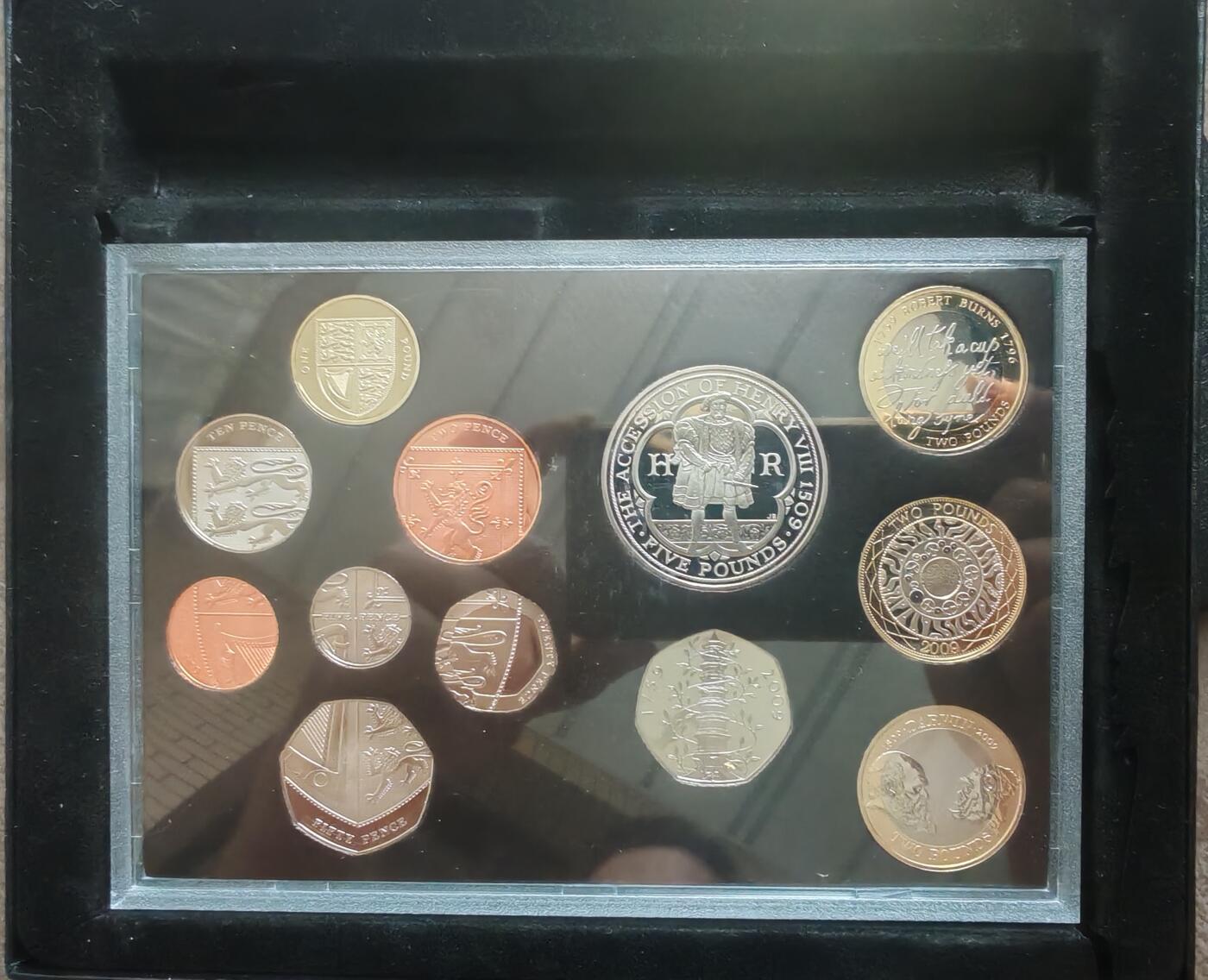 2009年英国精制套币 proof set  盒证全，含大热门邱园50便士