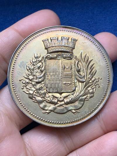 《竞宝斋》第451场 周日，周一，周二  3场连拍 （全场包邮，欢迎送拍） - 法国鲁贝商会镀金银章，58.85g，49.8mm，丰饶角2argent边铭