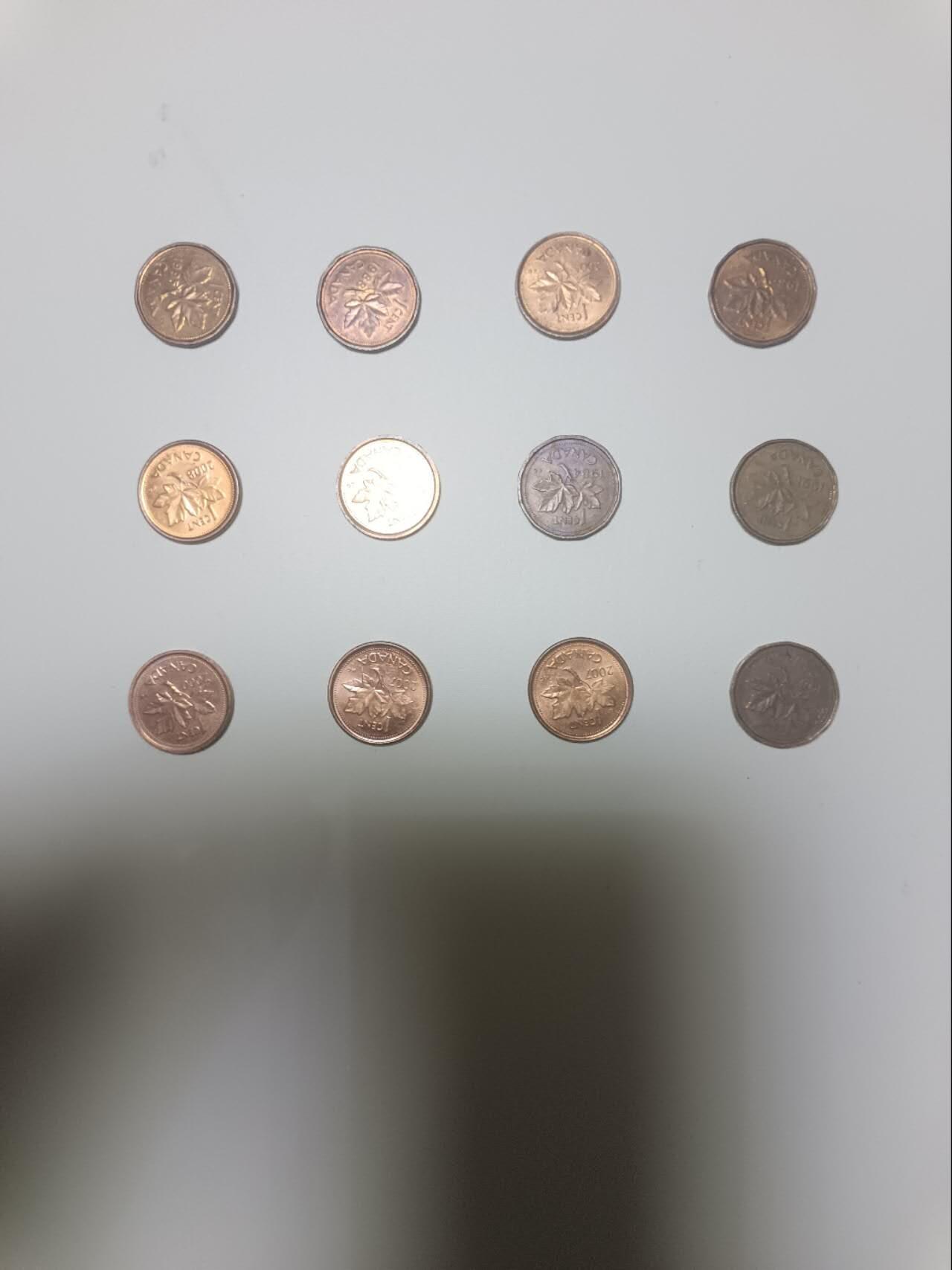 【20251226】非全新纸币和硬币第318场 加拿大1分硬币12枚，有重复