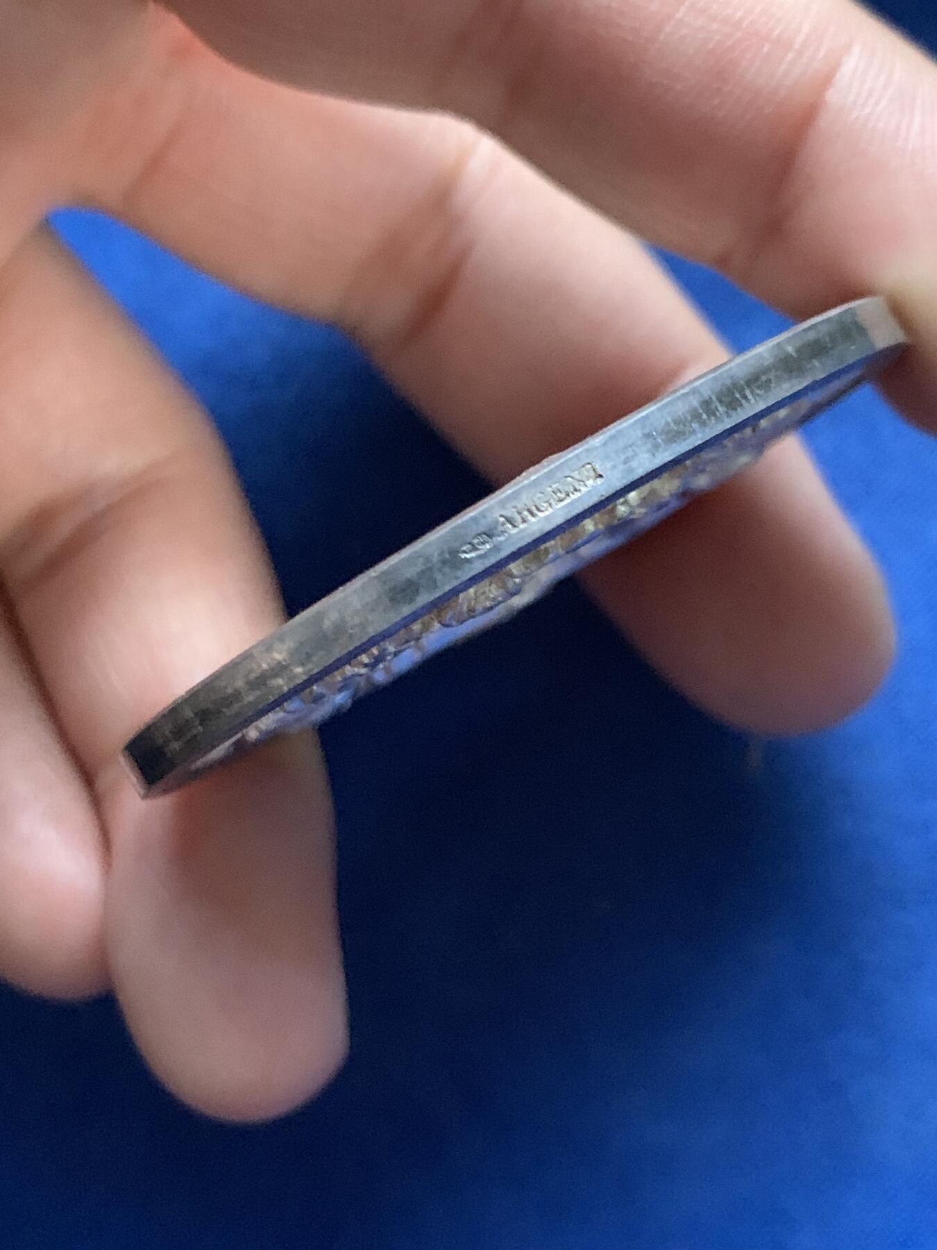 《竞宝斋》第451场 周日，周一，周二  3场连拍 （全场包邮，欢迎送拍） 法国奥布省农业展览会银章，著名雕刻家让·拉格朗日的《播种》，63.82g，50.5mm，丰饶角边铭