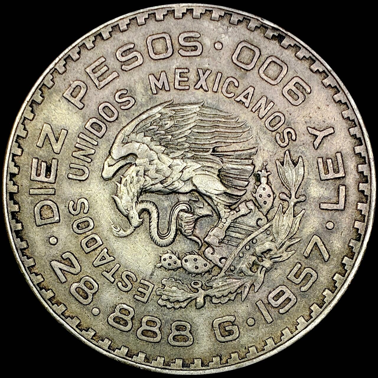 【雨安】【直播拍卖】【世界币章121期-裸币】2025-12-26 周五 19:30 保真 [裸币各国] Mexico 墨西哥 10比索 1957年 [28.89 g., 0.900 Silver]