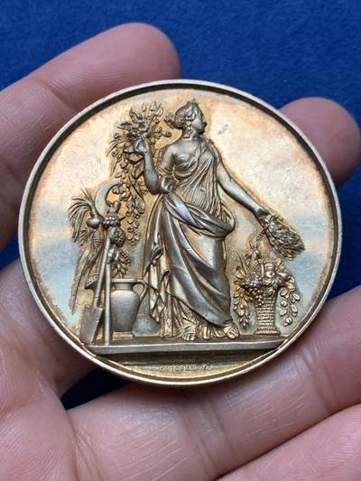 《竞宝斋》第451场 周日，周一，周二  3场连拍 （全场包邮，欢迎送拍） - 法国Arnould-Joseph＆Caque园艺协会镀金银章，66.25g，50.2mm，手指边铭