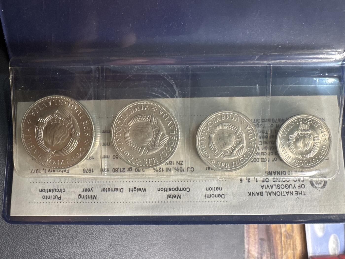 ❤️【币观天下】❤️ 第336期钱币拍卖- 2025.12.26周五晚上6点半场-长期征集拍品 南斯拉夫1970-76年FAO流通纪念币4枚一套官方原装册子带证书