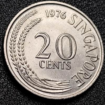 泉币菌-第154场-圣诞节专场 - 高币值 1976年 新加坡20分 海洋动物-剑鱼 24mm 