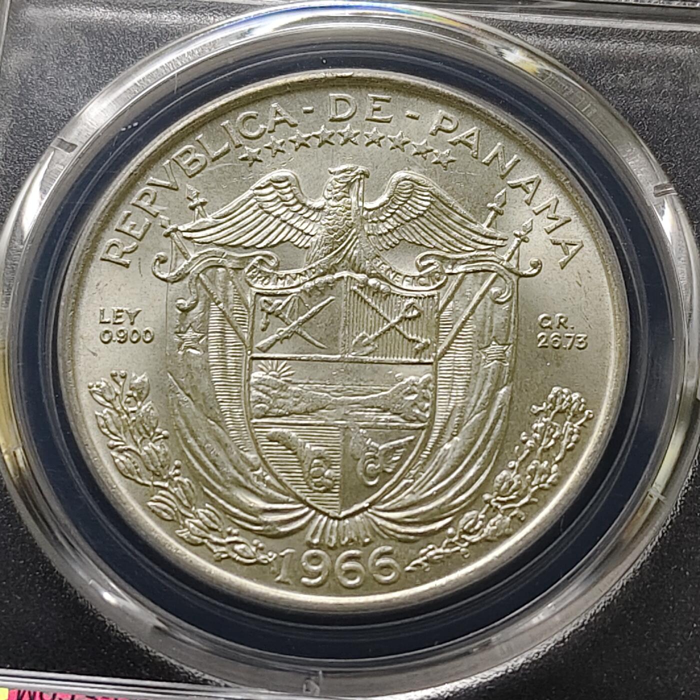 【全场包邮】纯粹捡漏拍489场（免费代拍第26场） 巴拿马1966年1巴波亚大银币-PCGS MS64