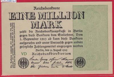 德国1923年1000000马克(100万马克) P-102b L型水印(小圆圈) 实物图 UNC-  - 德国1923年1000000马克(100万马克) P-102b L型水印(小圆圈) 实物图 UNC- 