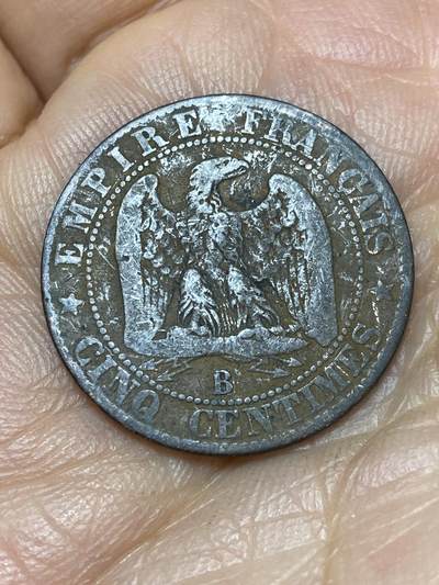 2025年第一百四十场(总第一百六十六场）外国好品散币场(免佣金) - 法兰西第二帝国1856年5生丁(拿破仑三世第一版，B标鲁昂造)