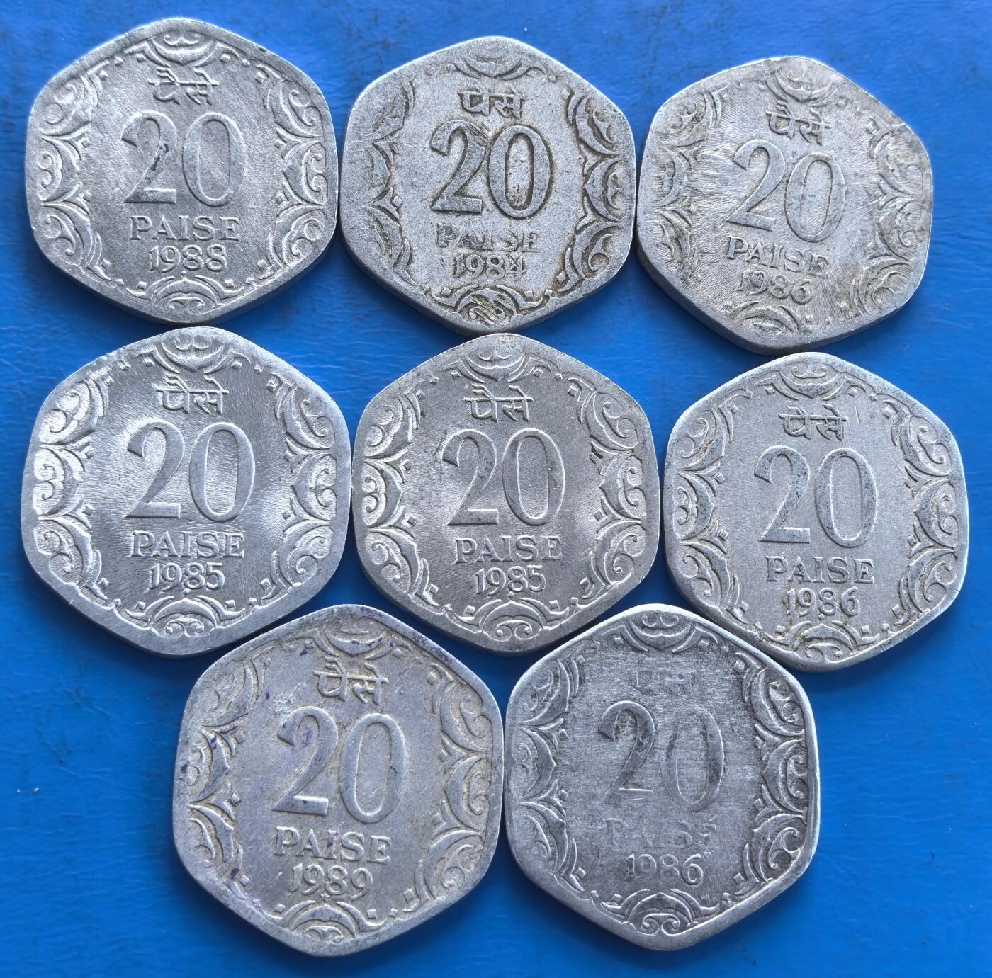 外国优质老铜币高银银币，周六九点倒数截拍，满百包邮，持续收拍 印度80年代20派沙8枚