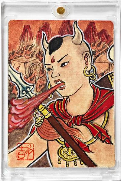 白泽拍卖卡牌手绘专场第30期（白金之夜 跨年大拍） - 2023 卢艺丰手绘卡 圣婴大王 红孩儿  卢艺丰签题 钤印 卡砖封装