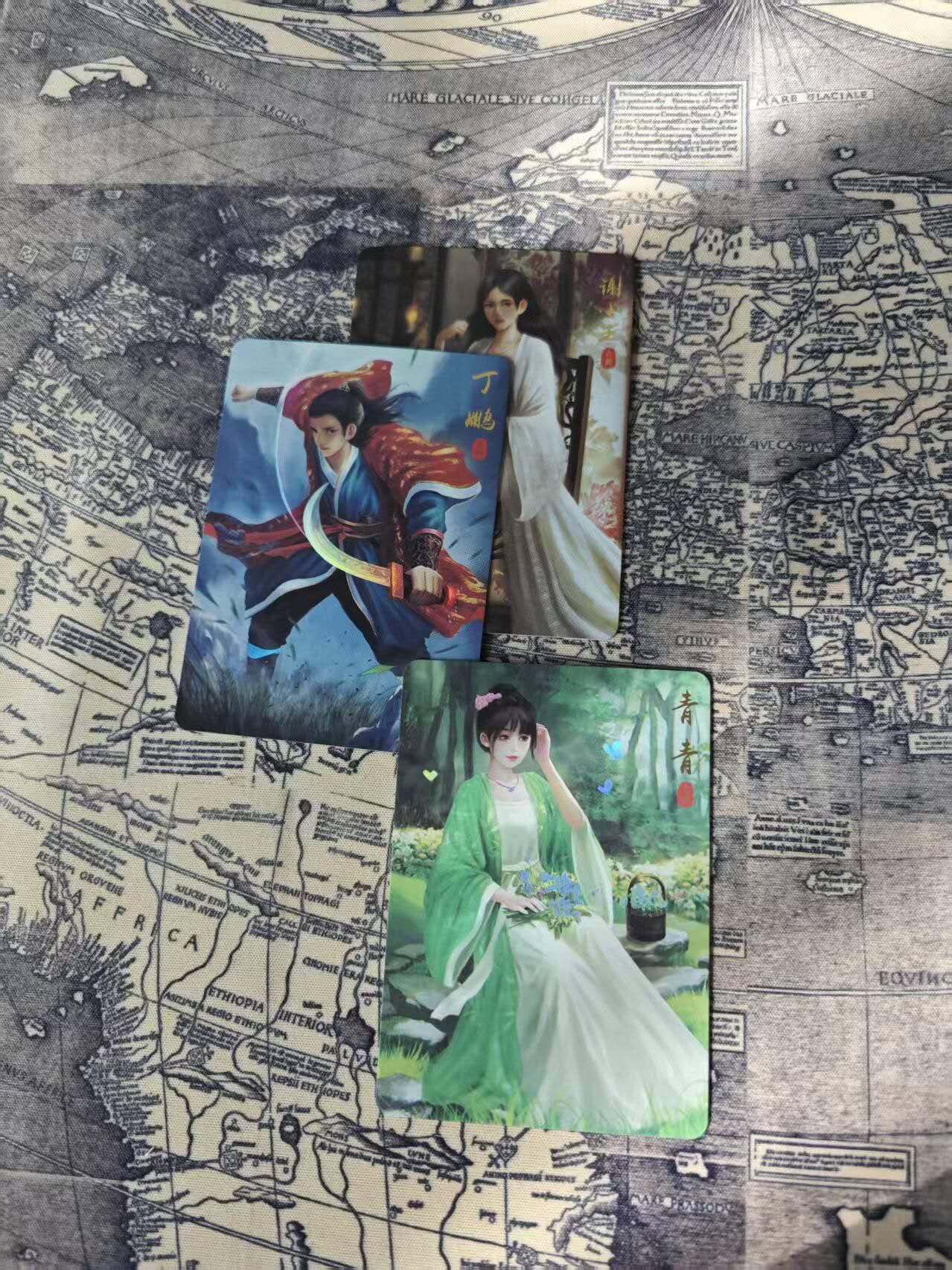 光影卡牌第27期，各家亲签，各家套卡，持续收拍品 圆月弯刀谢小玉丁鹏青青精扣金彩卡一套3张