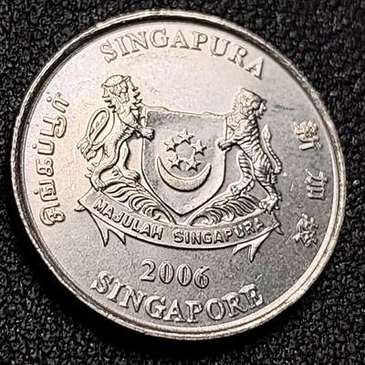 泉币菌-第154场-圣诞节专场 - 2006新加坡20分铜镍硬币21.36mm植物绒球花