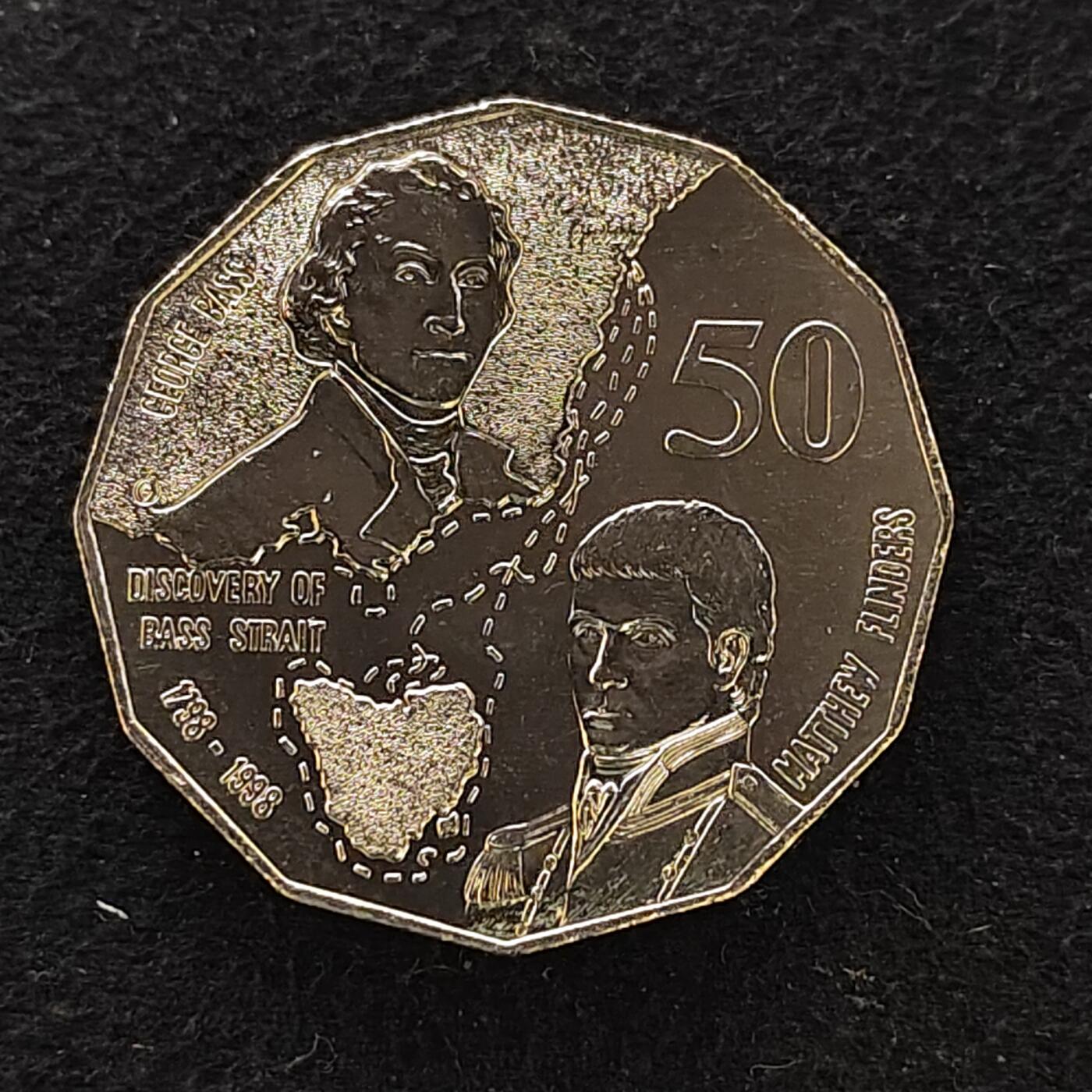 【全场包邮】纯粹捡漏拍488场（免费代拍第25场） 澳大利亚1998年50分巴斯和弗林德斯发现巴斯海峡200周年纪念币
