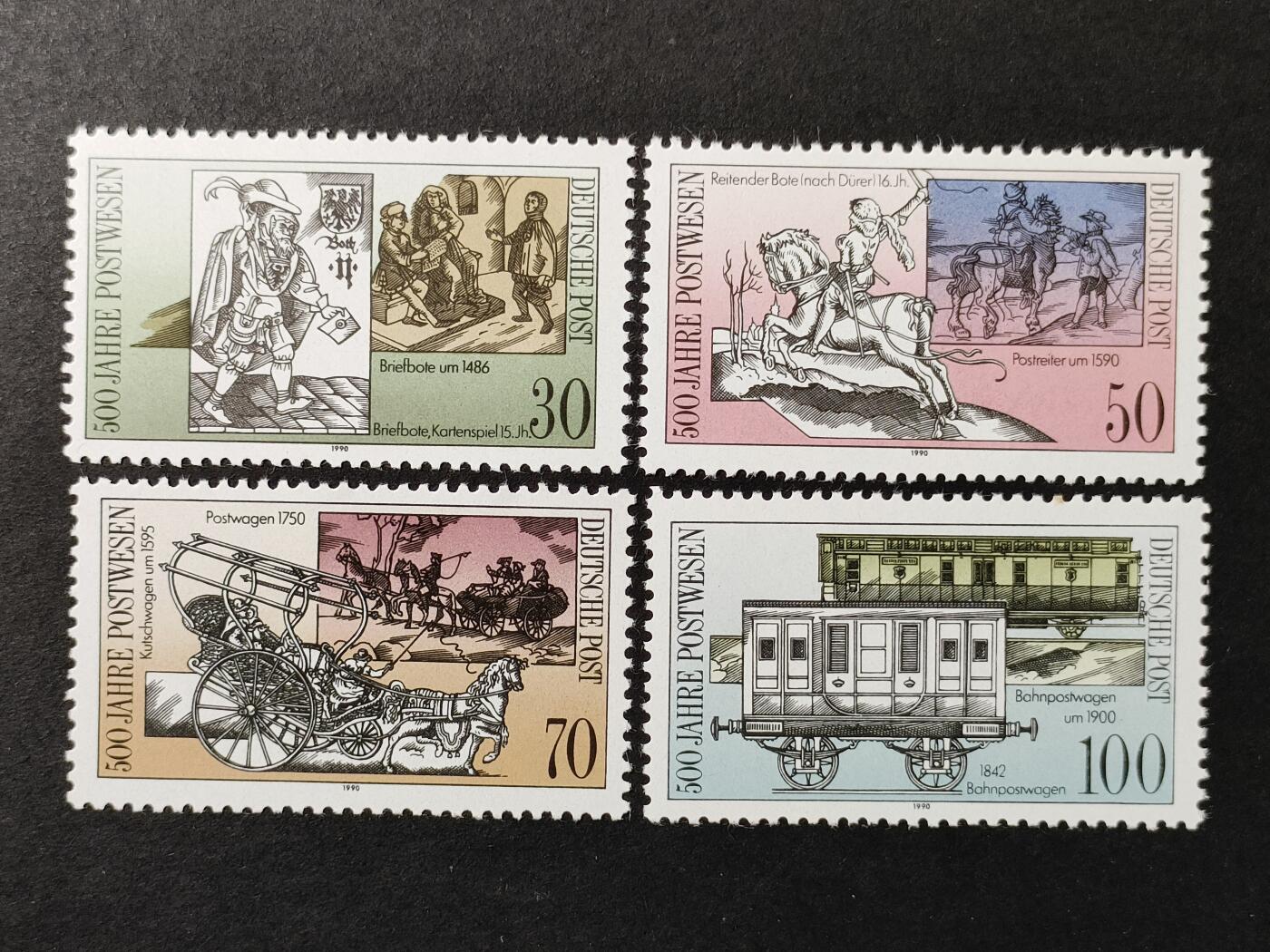 ↓君缘收藏691期☞钱币邮品↓无佣金、可寄存、满30元包邮  德国邮票东德，1990年欧洲国际邮政联通500周年邮票4全