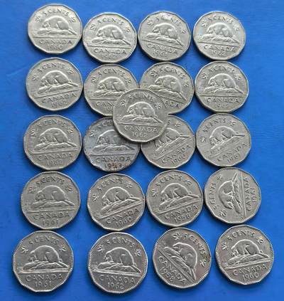 外国优质老铜币高银银币，周六九点倒数截拍，满百包邮，持续收拍 - 加拿大5分21个