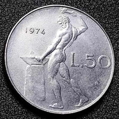 泉币菌-第154场-圣诞节专场 - 意大利50里拉硬币锻冶男神1974年24mm