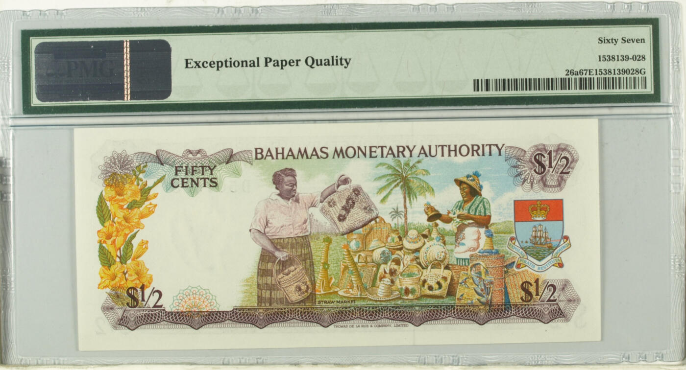 【礼羽收藏】🌏世界钱币拍卖第118期 巴哈马1/2元 1968年 乱龙号 PMG67