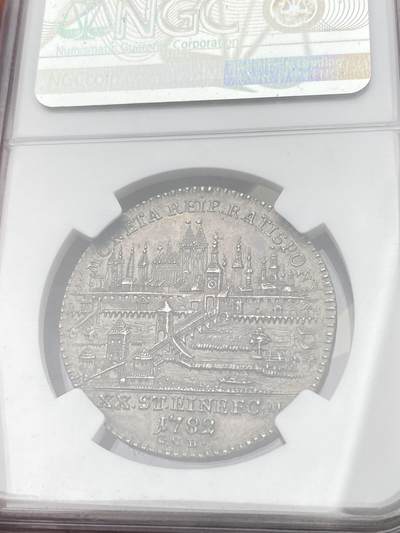 万国钱币拍卖第058期（万国新年大拍） NGC MS61 1782年德国雷根斯堡自由市景观1/2泰勒  后期版头像 全深打景观极其难得 高点细节极佳 原味欧陆包浆收藏级
