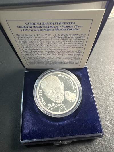 ❤️【币观天下】❤️ 第336期钱币拍卖- 2025.12.26周五晚上6点半场-长期征集拍品 - 斯洛伐克2010年著名作家马丁库钦诞辰150周年精制纪念银币