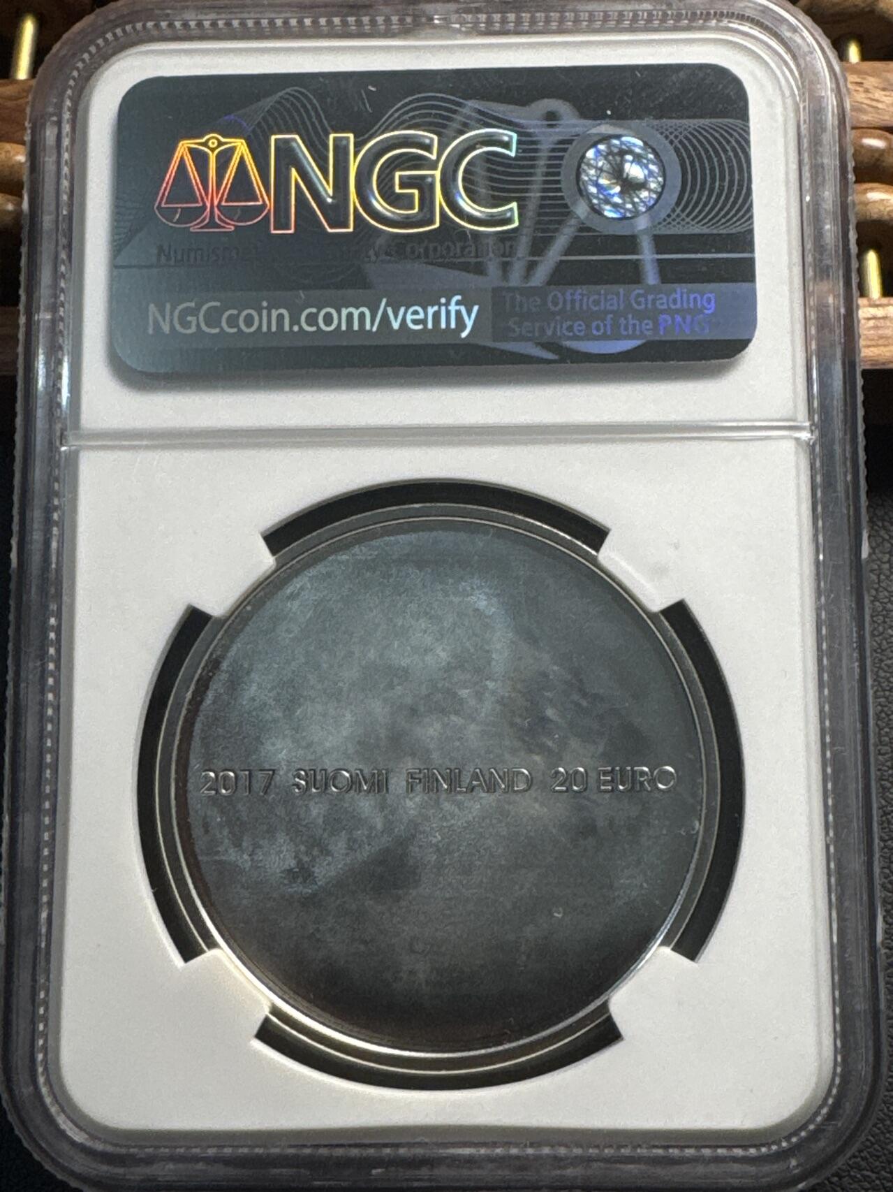 ❤️【币观天下】❤️ 第336期钱币拍卖- 2025.12.26周五晚上6点半场-长期征集拍品 获奖币 芬兰2017年建国100周年老树乌鸦精制纪念银币盒证齐全 NGC PF69