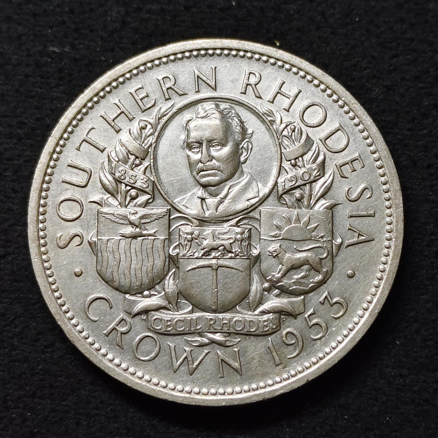 【全场包邮】纯粹捡漏拍489场（免费代拍第26场） 英属南罗德西亚1953年1克朗塞西尔·罗兹诞生100周年（38.5毫米28.28克）克朗型纪念银币