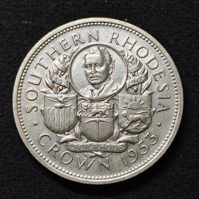 【全场包邮】纯粹捡漏拍489场（免费代拍第26场） - 英属南罗德西亚1953年1克朗塞西尔·罗兹诞生100周年（38.5毫米28.28克）克朗型纪念银币