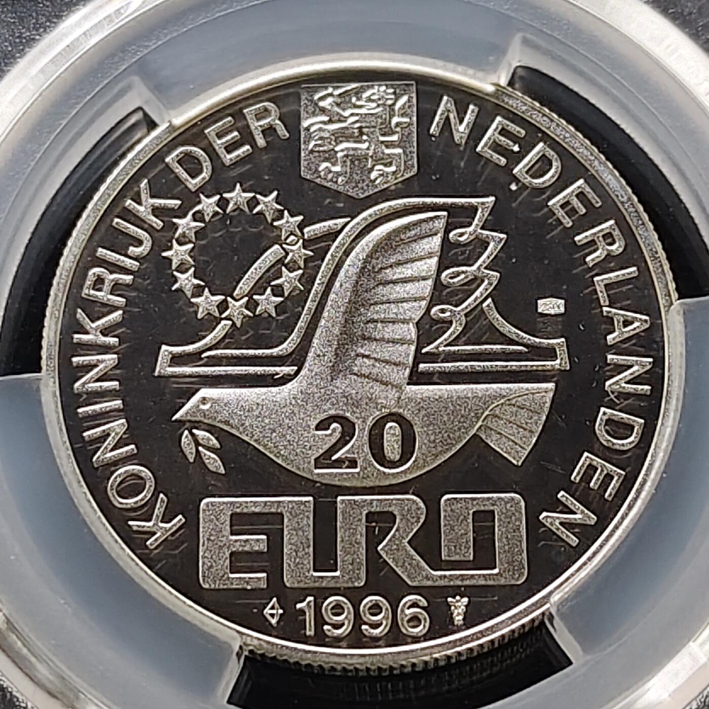 【全场包邮】纯粹捡漏拍489场（免费代拍第26场） 【收藏级·冠军分】荷兰1996年20欧威廉巴伦支探索新地岛400周年精制纪念银币-PCGS PL68