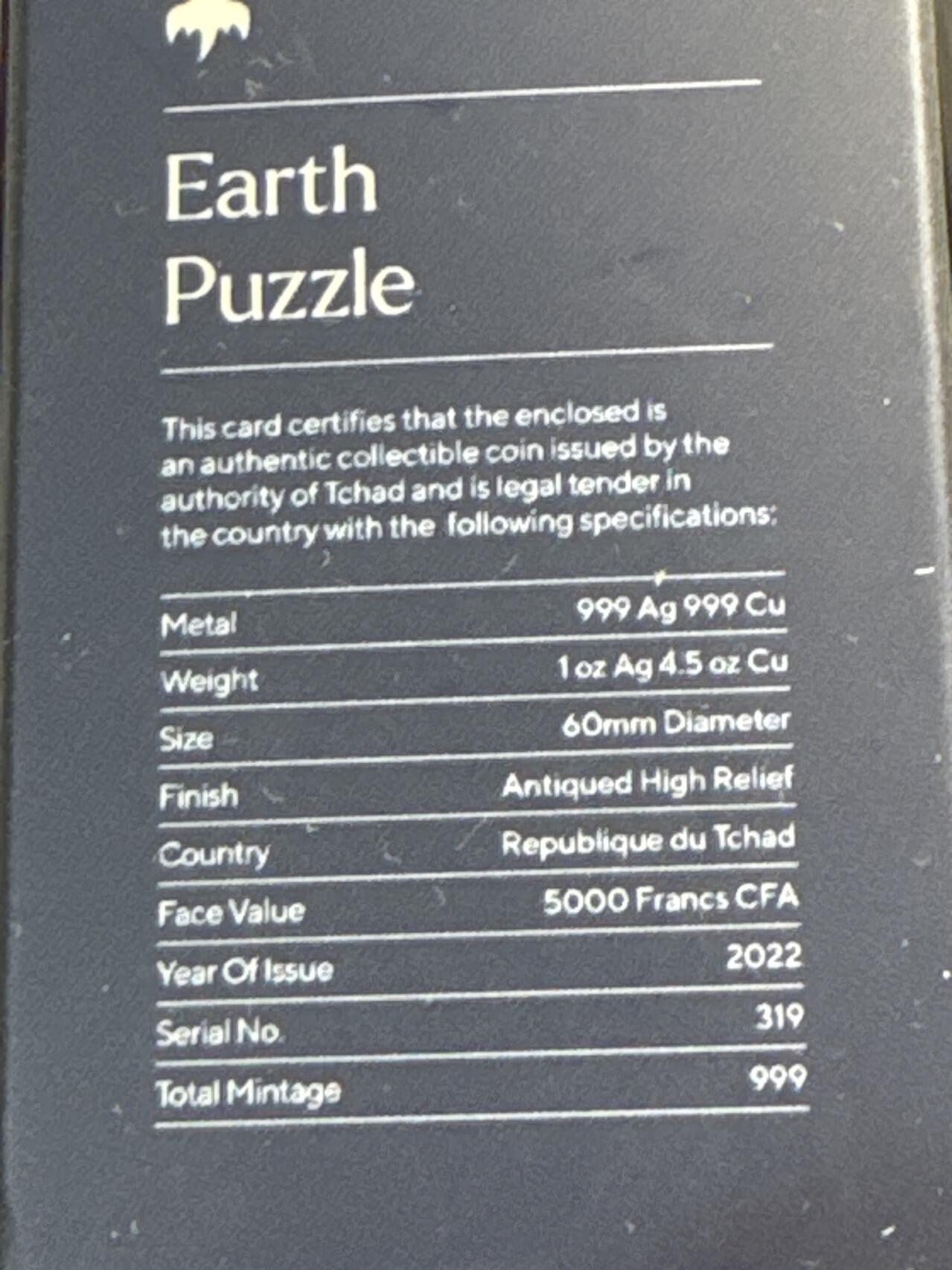 ❤️【币观天下】❤️ 第336期钱币拍卖- 2025.12.26周五晚上6点半场-长期征集拍品 乍得2022年美丽家园彩色地球拼图银铜双金属纪念银币 NGC MS70