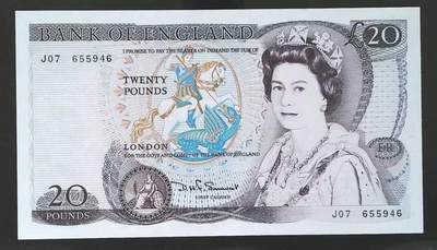 【礼羽收藏】🌏世界钱币拍卖第117期 - 英格兰D序列 1981-84年20镑 D.H.F.Somerset签名 全新UNC