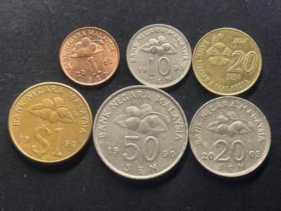 邮泉阁限时拍卖第三十八场 亚洲专场（硬币在国外。请付邮费6元。） - 马来西亚6枚