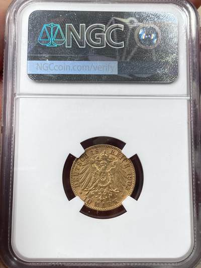 万国钱币拍卖第058期（万国新年大拍） NGC AU58 1903年德国汉堡双狮长翅流通10马克金币 早期年份丝滑金光美品 3.98G 900金