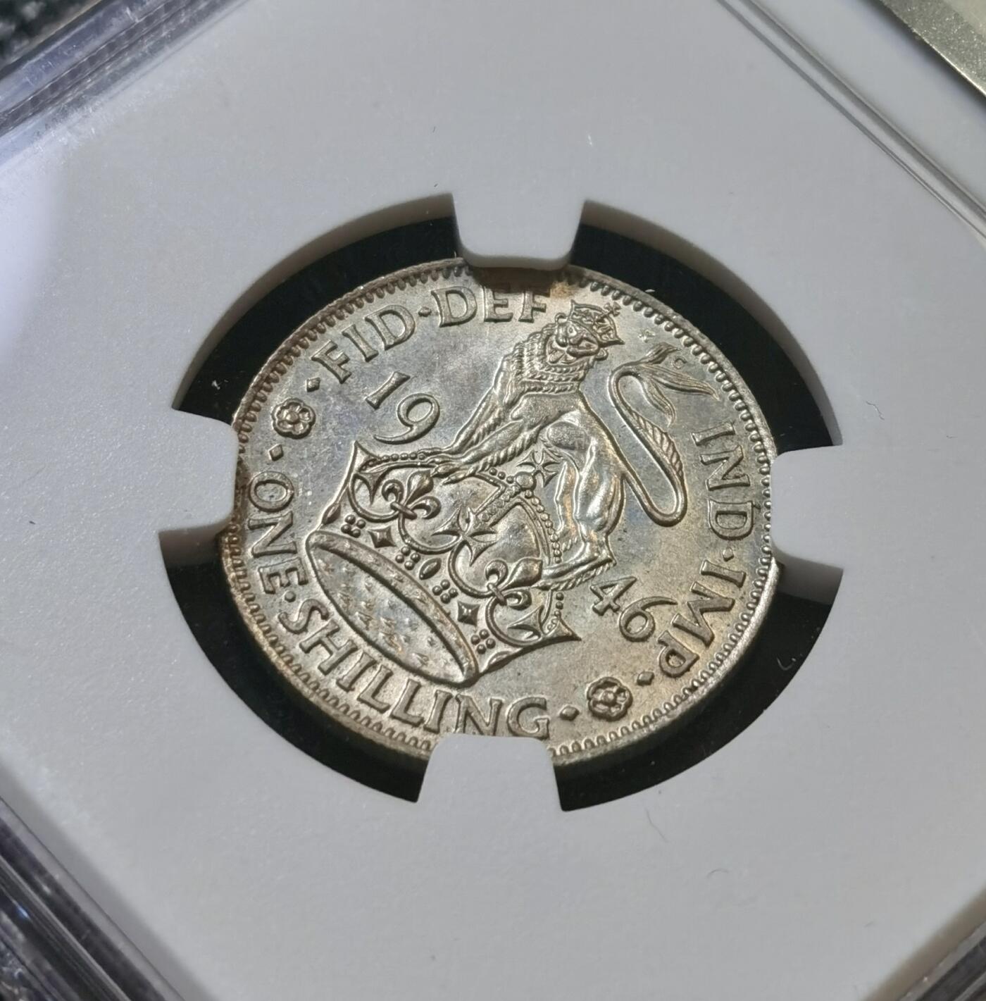 甄臻铺-世界币章拍卖（第45期）精品场拍品征集中，送拍享返佣金等优惠多多 NGC-MS62 英国1946乔治六世先令银币，英格兰版，UNC状态好