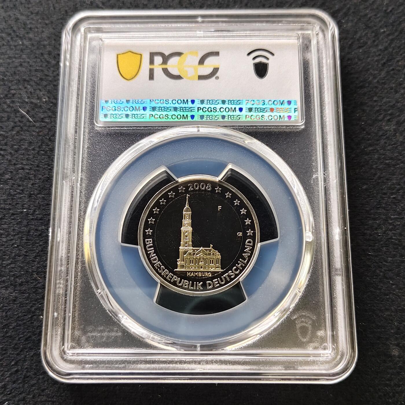 【全场包邮】纯粹捡漏拍489场（免费代拍第26场） 【收藏级】德国2008年2欧元州币系列汉堡联邦州圣米迦勒斯教堂F厂双色精制纪念币-PCGS PR67 DCAM（更高分仅3枚）
