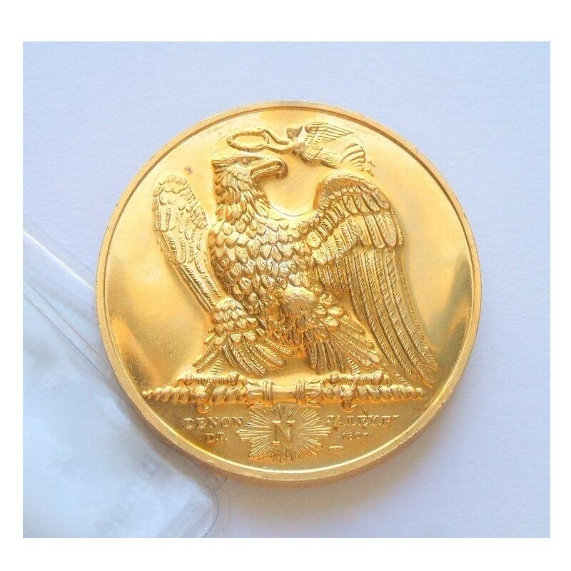 【艺术】法国艺术大章纪念1815年 拿破仑流放+雄鹰高浮雕精制大镀金章 40MM