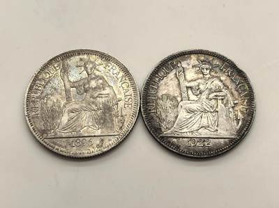 博洋堂世界钱币拍卖第154期（全场包邮） - 法属印支1896年A版、1922年H版坐洋大银币2枚一组，原味带光好品