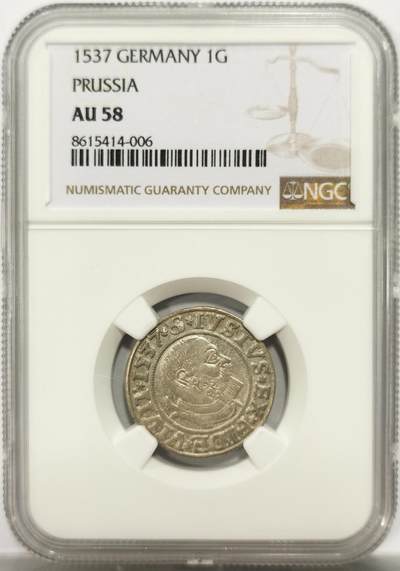 博洋堂世界钱币拍卖第154期（全场包邮） - NGC AU58 德国普鲁士1537年阿尔伯特1格罗申银币